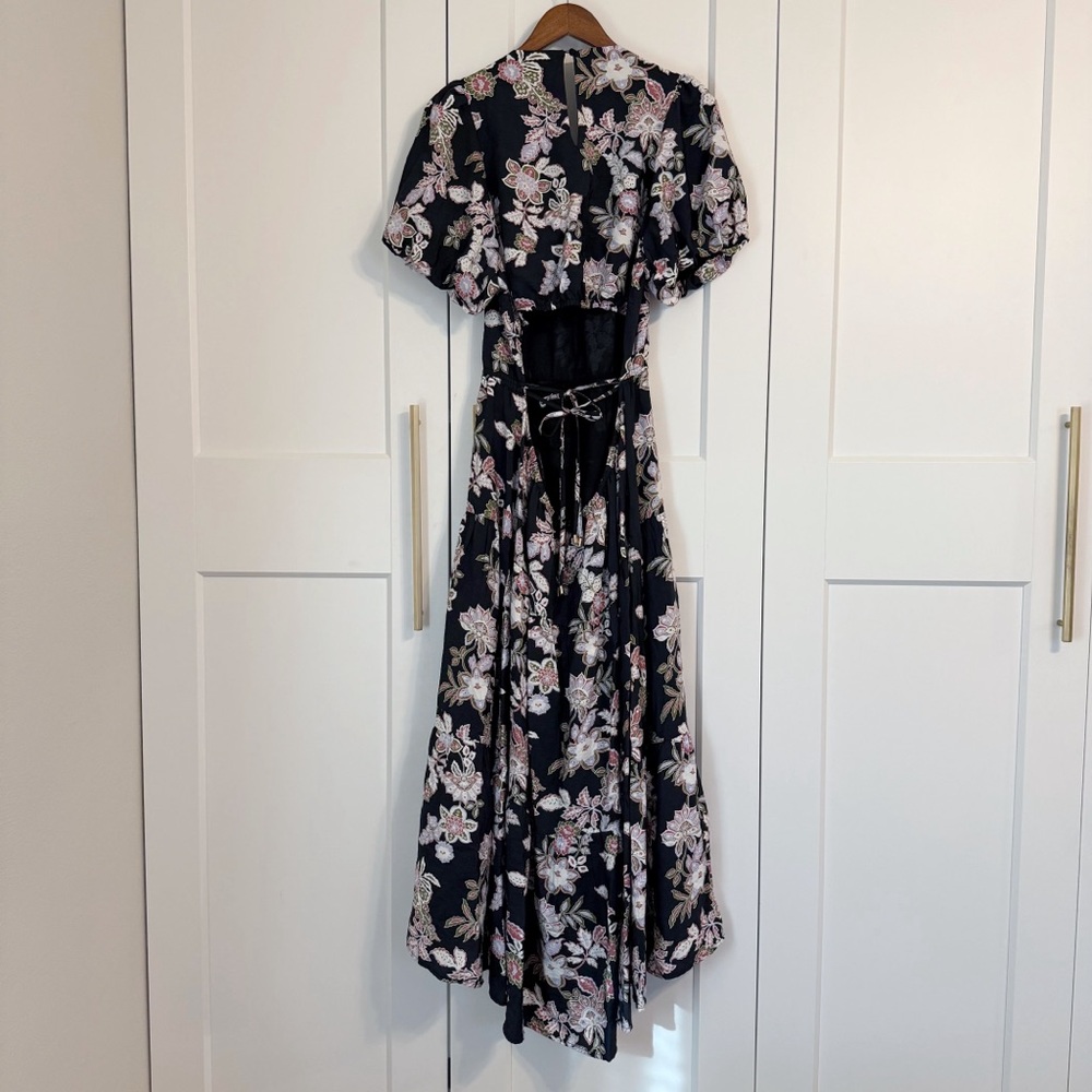 NWT! MINKPINK Women’s LARGE Willow Midi Dress in Black Floral Puff Sleeve - Picture 5 of 10